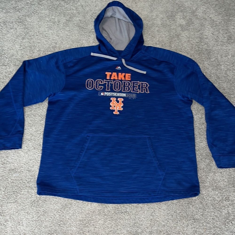 Blue New York Mets hooded hoodie pullover majestic MLB 2015 Sweatshirt XL
